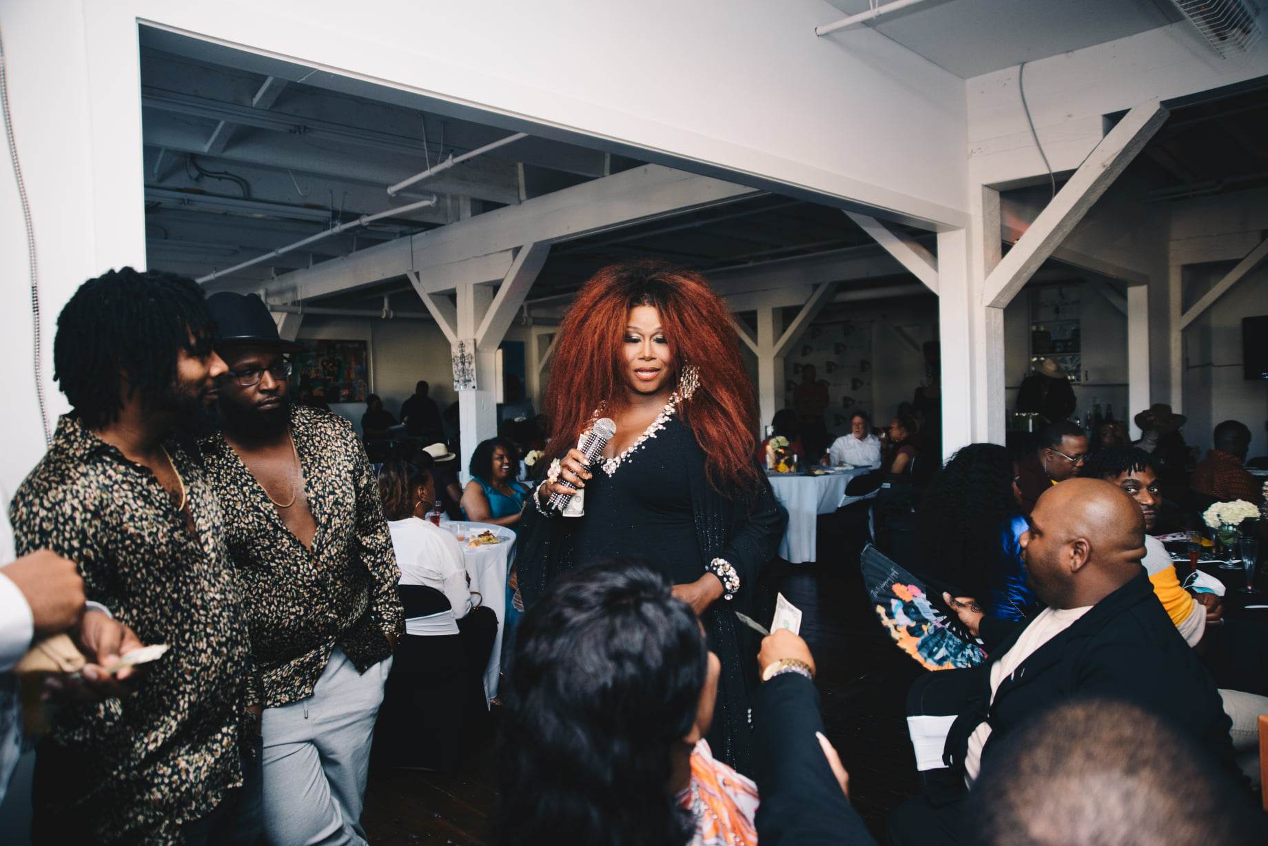 The Marque Awards is an event honoring community leaders that engages them to commit to being a part of developing the infrastructure for continued community support. Pictured is Roxanne Collins doing an impression of Chaka Khan.